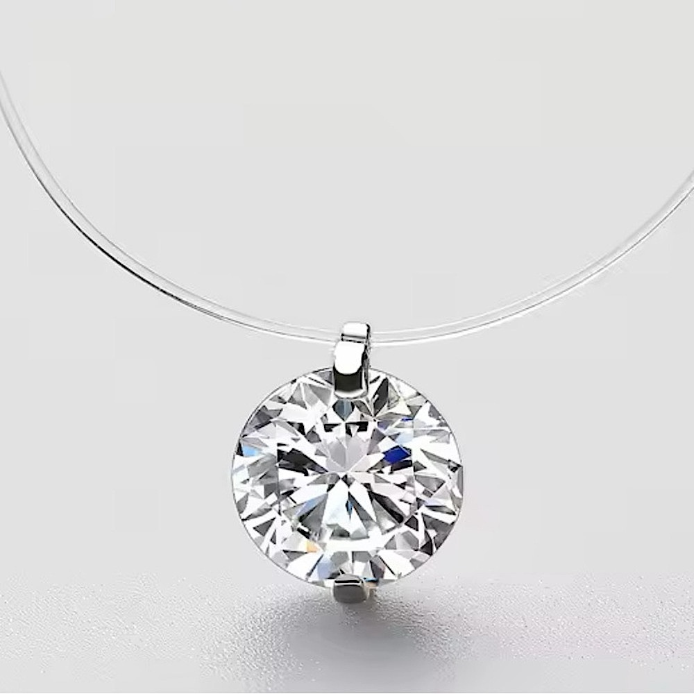 NEW Elegant 2Ct Clear‎ Necklace with Floating Simulated Diamond Pendant, 16”